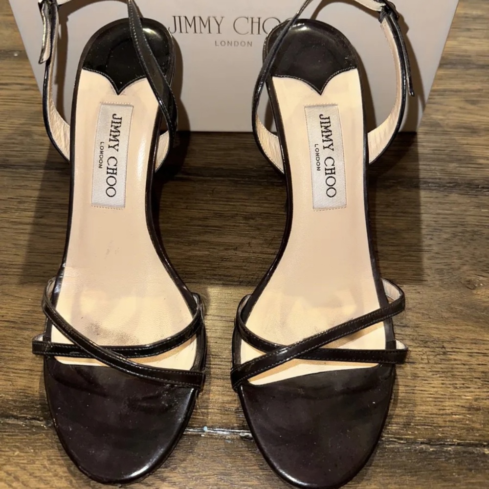 Jimmy Choo skinny heel sandals brown patent leather Woman’s 39